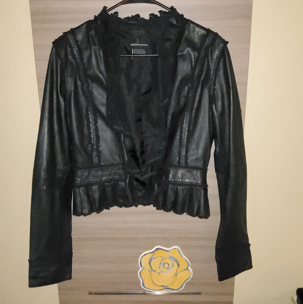 Moda International Black Leather Jacket, Medium